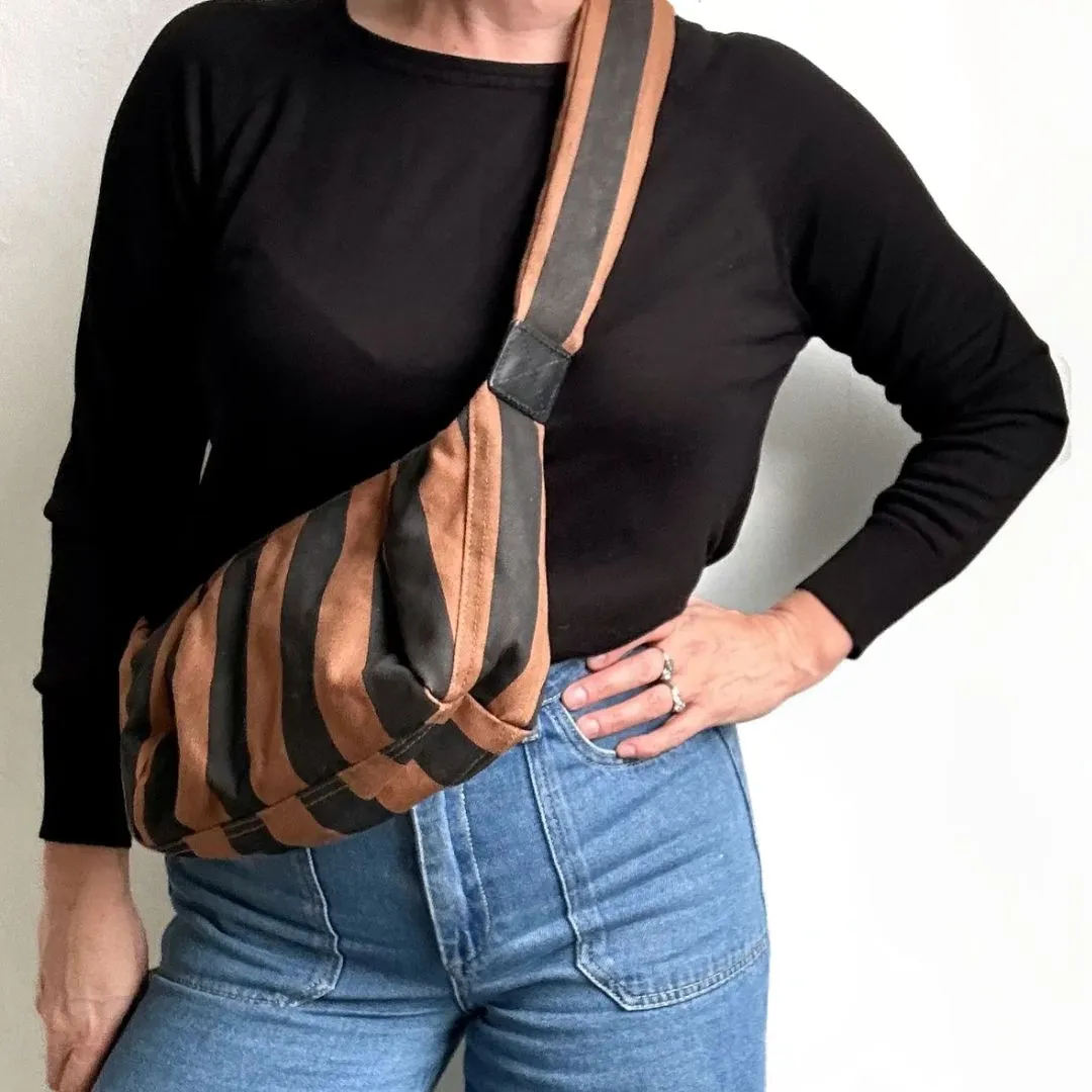 Small Stripe Brown Black Crossbody Bag