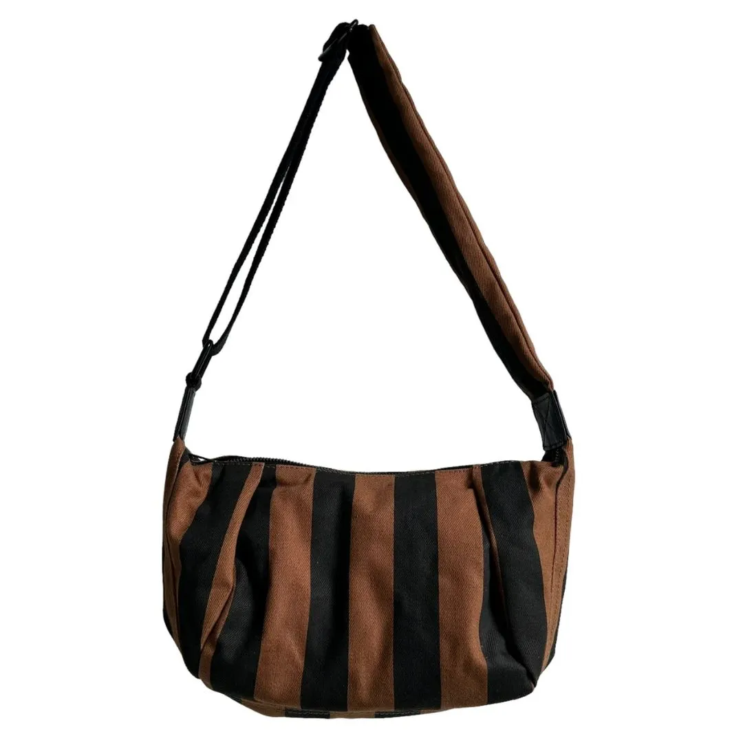 Small Stripe Brown Black Crossbody Bag