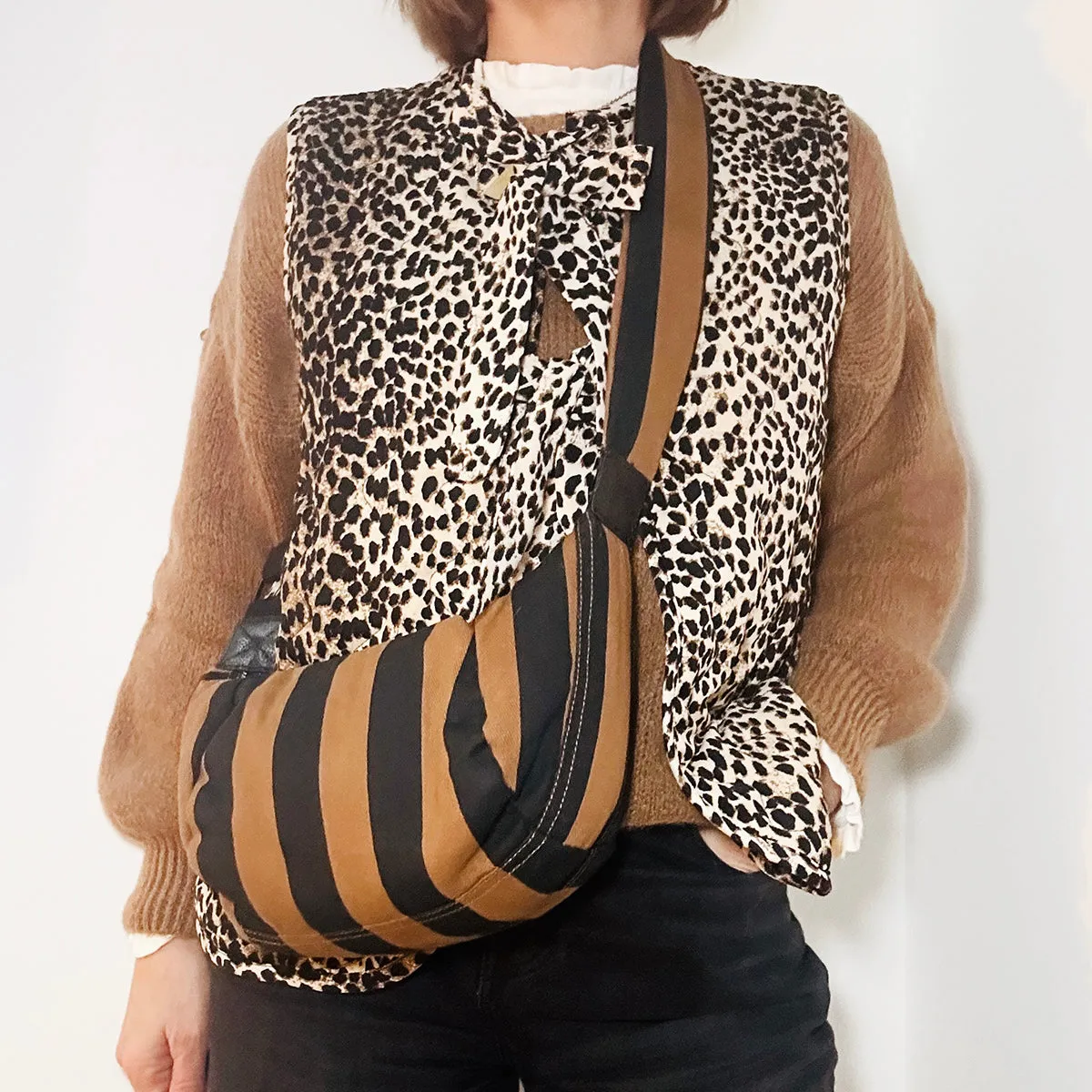 Small Stripe Brown Black Crossbody Bag