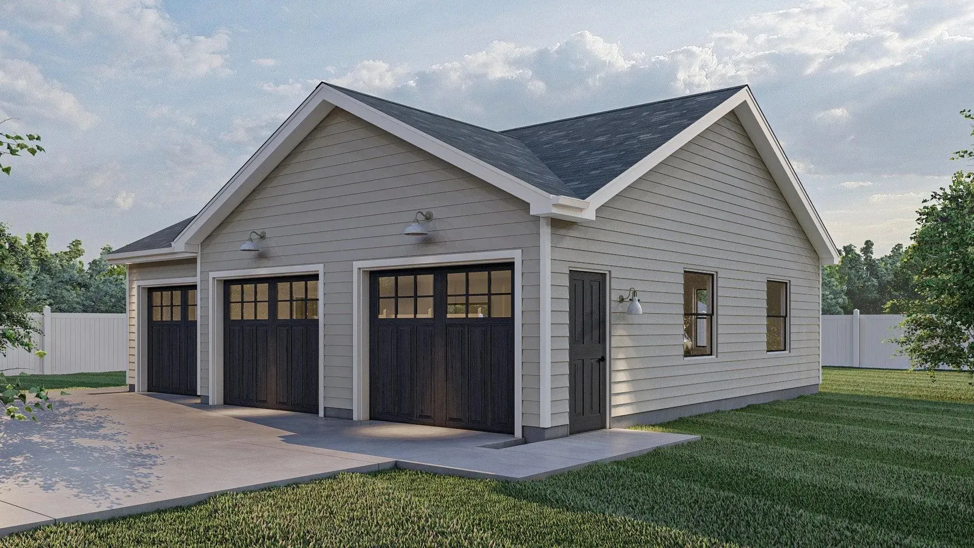 Spacious 3-Bay Front-Loading Garage Plan with Ample Storage