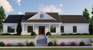 Spacious 4-Bedroom Home Plan with Side-Load Garage and Porch