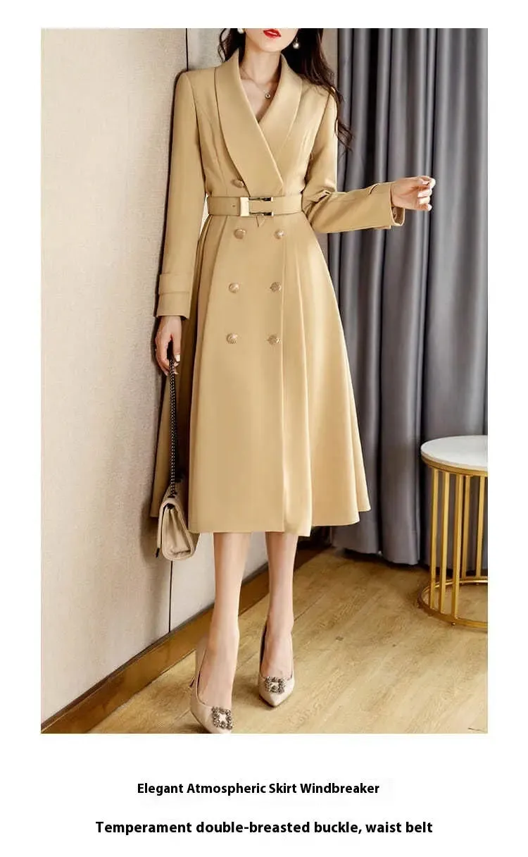 Spring And Autumn Elegant Khaki Women's Mid-length Fashionable High-grade Jacket