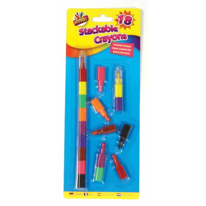 Stackable Crayons - 18 Pack Assorted Colours Kids Drawing Art Supplies School Stationery