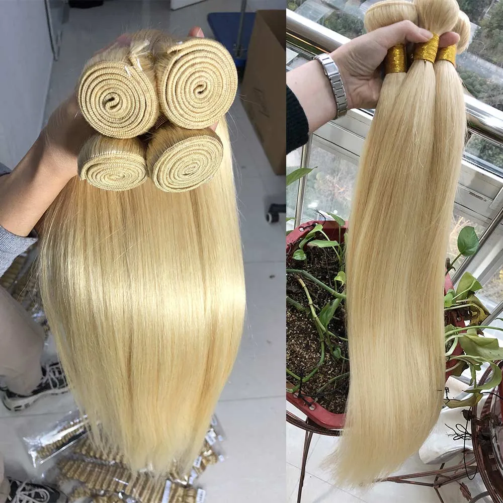 Straight 613 Bundles Human Virgin Hair No Split & Full End Blonde Color Hair Bundles