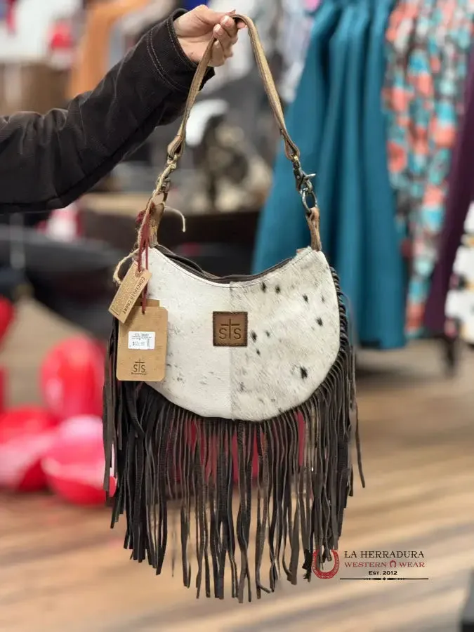 STS RANCHWEAR COWHIDE WHITE NELLIE FRINGE BAG