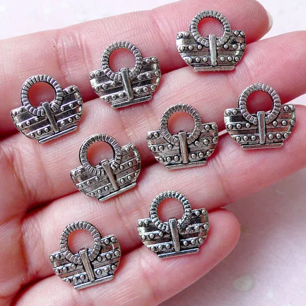 Summer Handbag Charms Straw Purse Charm Pouch Charm (8pcs / 14mm x 13mm / Tibetan Silver / 2 Sided) Lady Fashion Charm Bangle Charm CHM1340