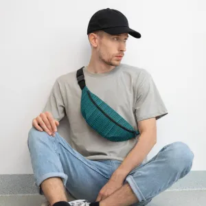 Teal Blue Fanny Pack, Black Stripe Print Designer Fanny Pack Festival Belt Waist Bag- Made in USA/EU