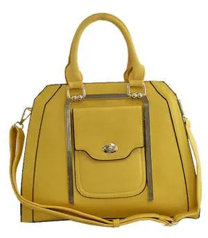 Textured Faux Leather Satchel Bag - Yellow