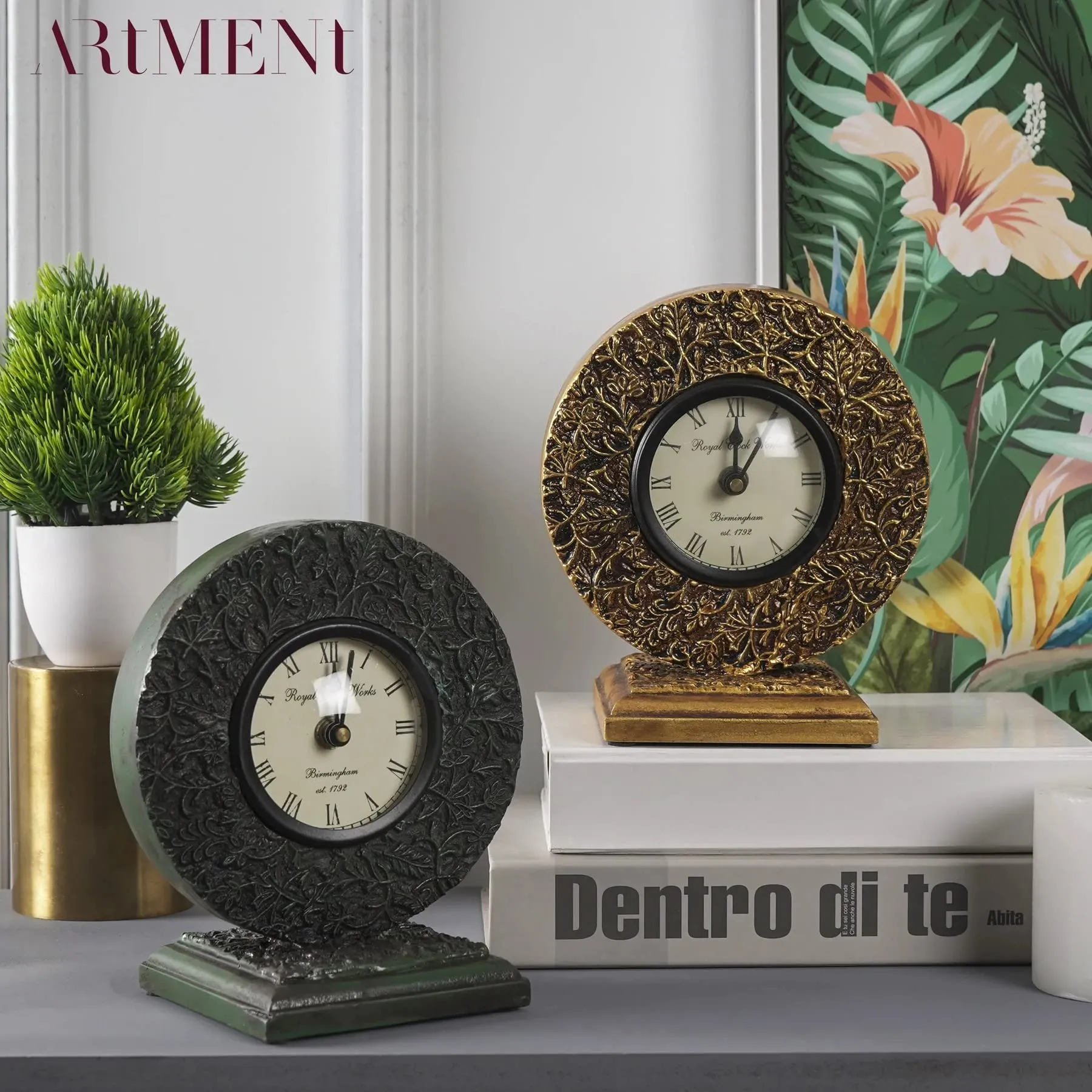 The Artment Bohemian Autumn Romance Table Clock Resin Clock New-Green Resin (10CmX10CmX10Cm) 400 Gr Single Pack Clocks