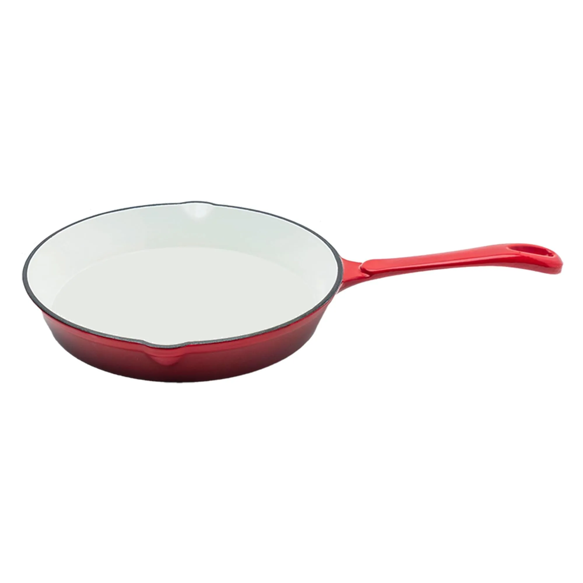 The Better Home Rustic Series Cast Iron Cookware (25cm) | Enamel Coated Cast Iron Deep Frying Pan | Grill Pan | Cast Iron Skillet | Rust Proof Iron Egg Fish Fry Pan (Red White)