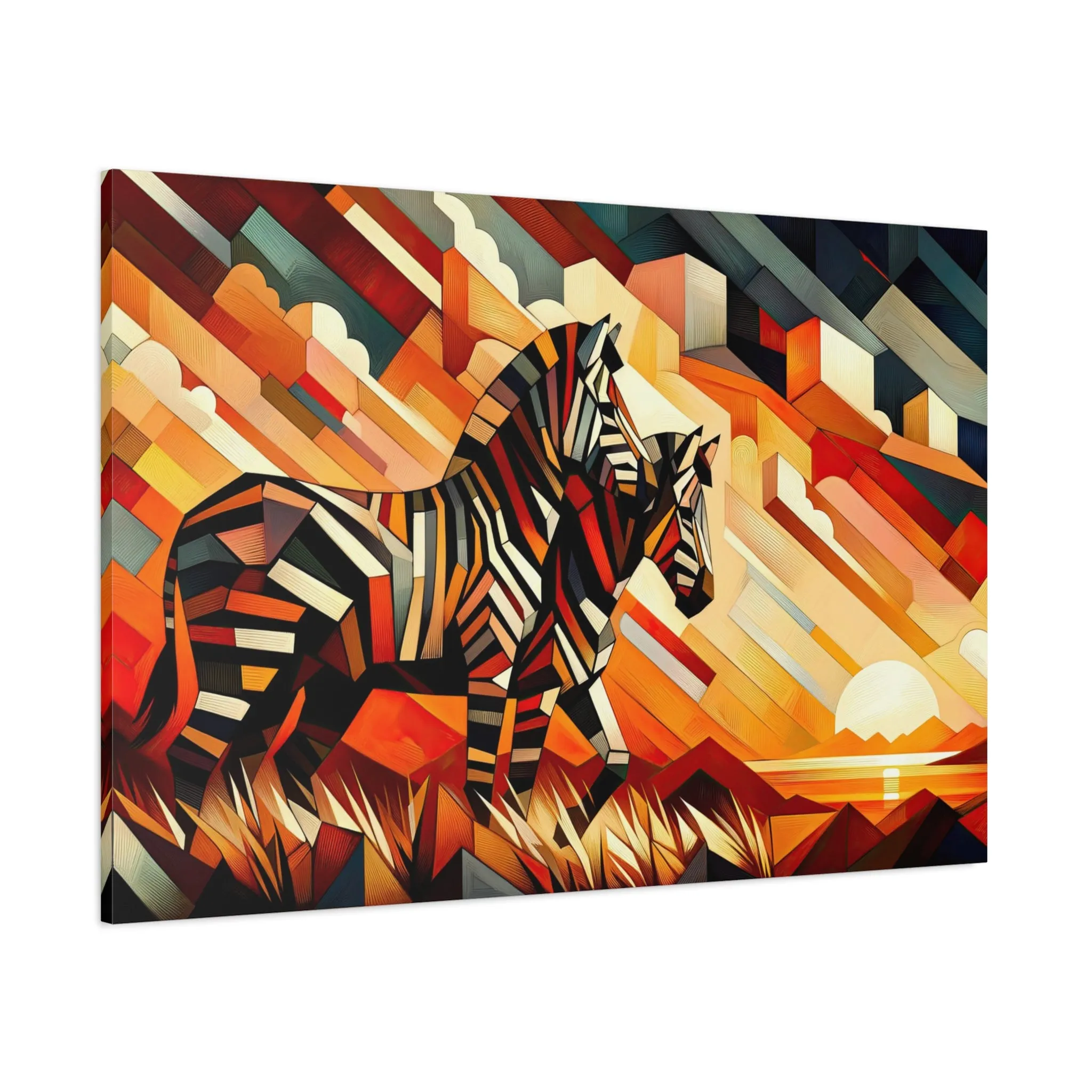 The Warm African Sunset: Zebra Fragment Cubism - canvas