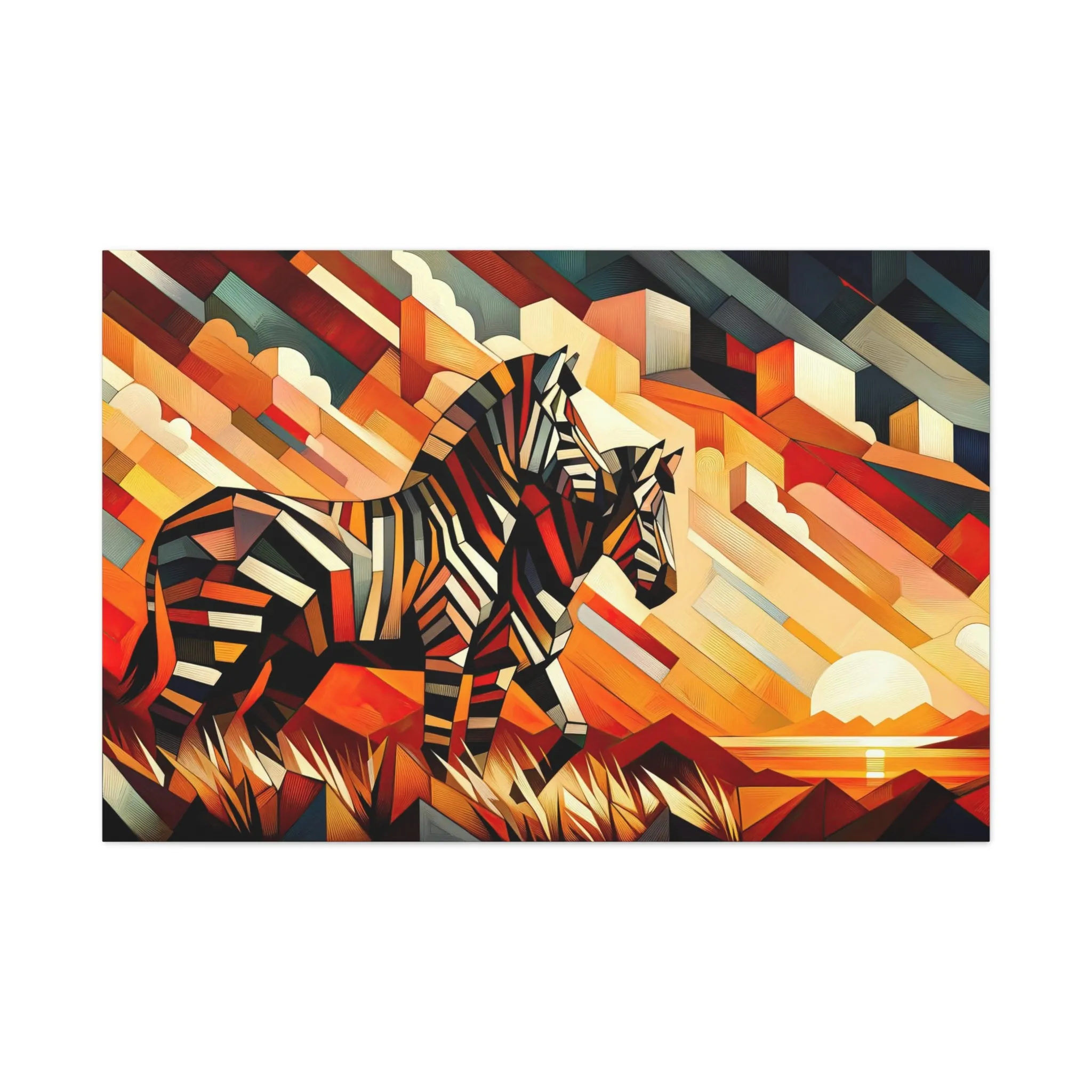 The Warm African Sunset: Zebra Fragment Cubism - canvas