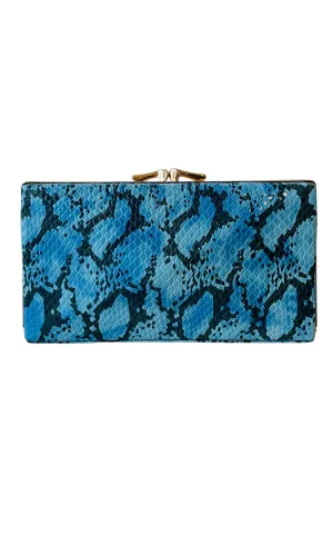 Turquoise Snake Print Clutch Bag