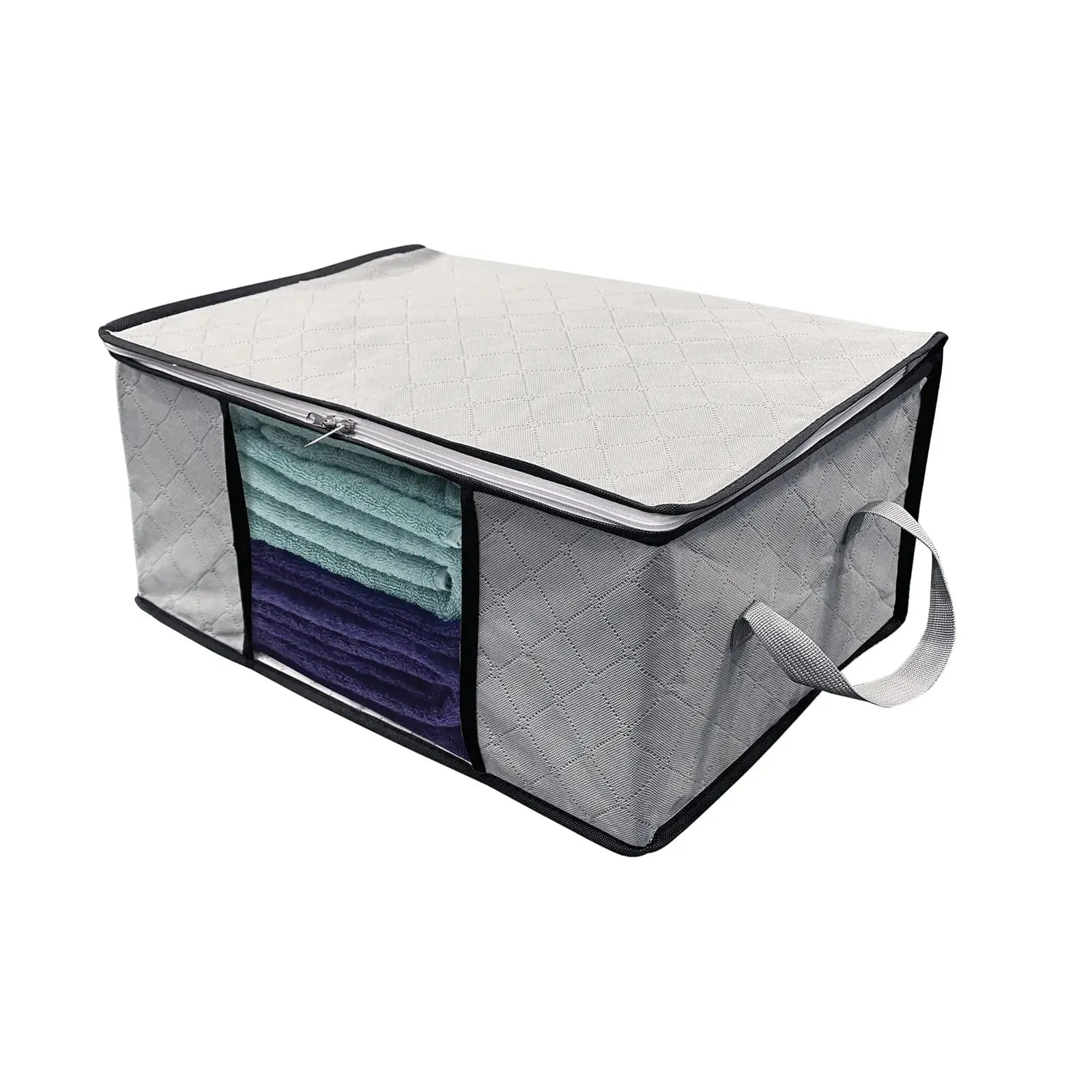 Underbed Storage Bag Compact Design Zip Lid Folding Grey 56cm