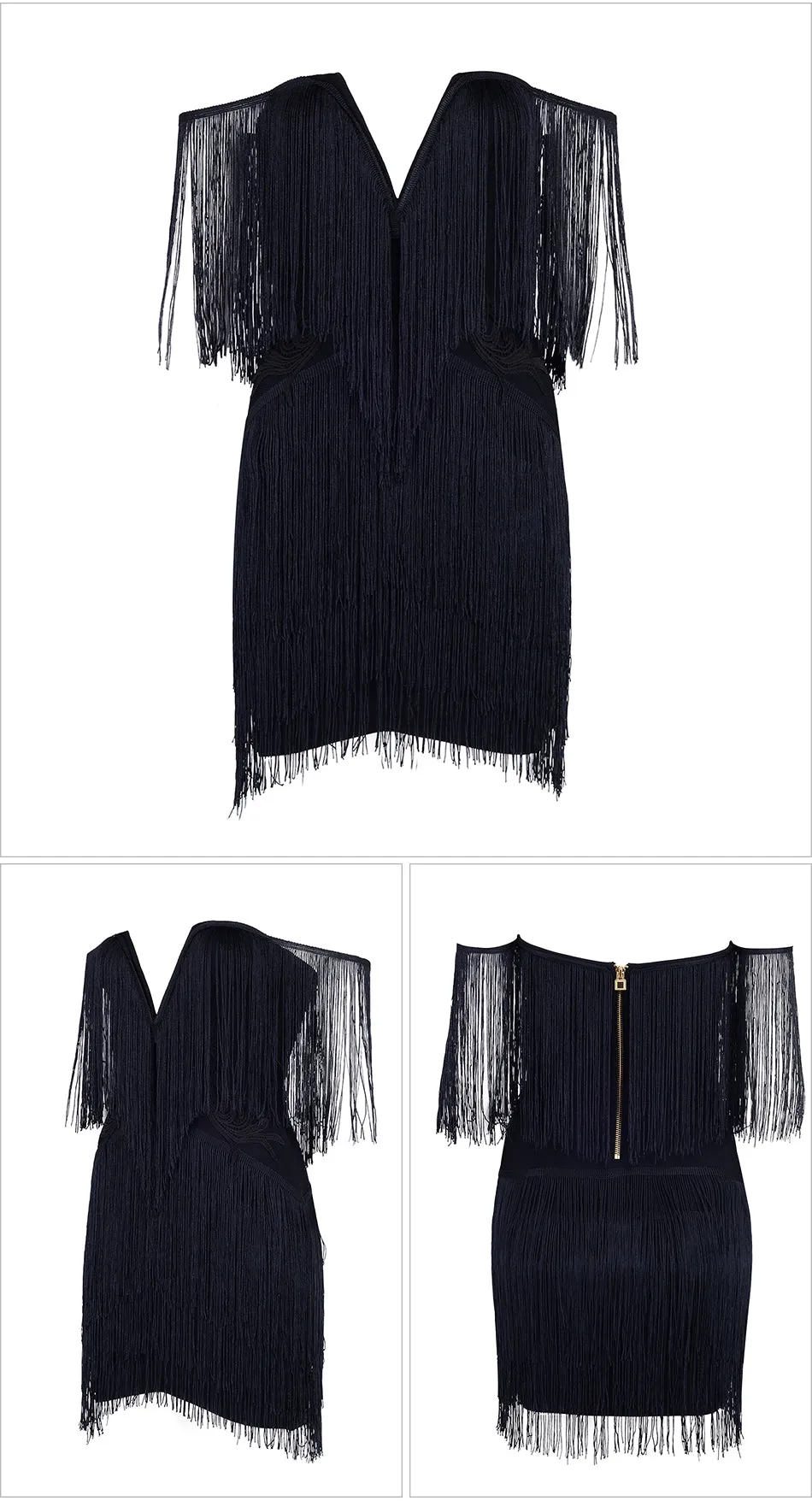 VenusFox Fringe Elegant Off Shoulder Tassel Mini Club Dresses