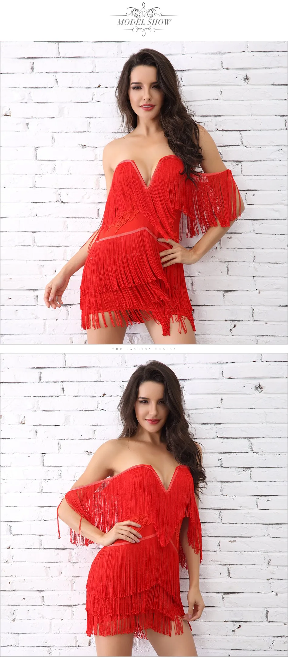 VenusFox Fringe Elegant Off Shoulder Tassel Mini Club Dresses