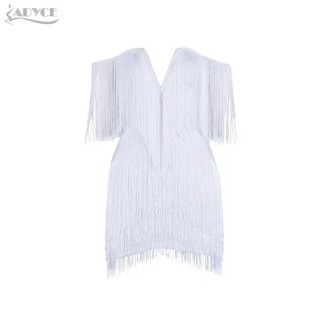 VenusFox Fringe Elegant Off Shoulder Tassel Mini Club Dresses