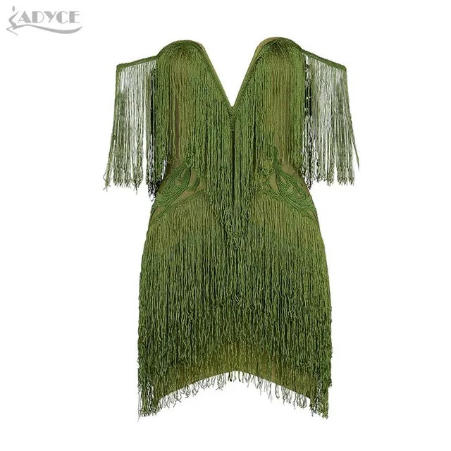 VenusFox Fringe Elegant Off Shoulder Tassel Mini Club Dresses