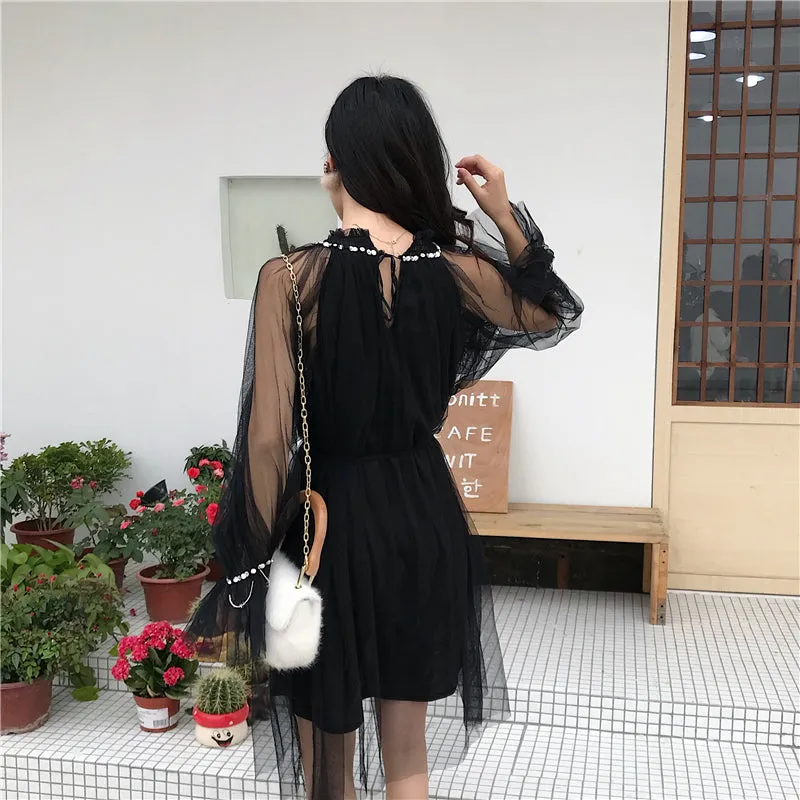 VenusFox Korean Style Elegant Mesh Beading Dresses