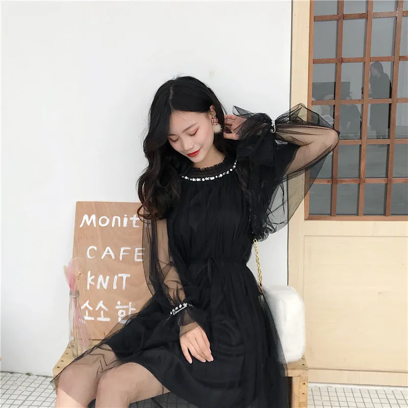 VenusFox Korean Style Elegant Mesh Beading Dresses