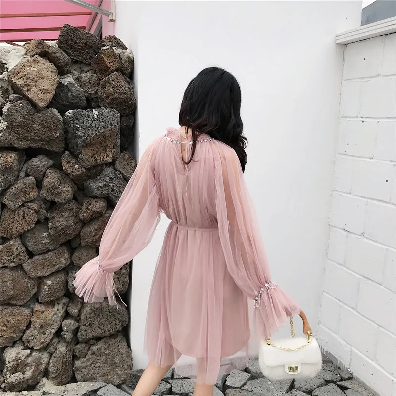 VenusFox Korean Style Elegant Mesh Beading Dresses