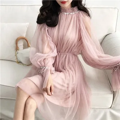 VenusFox Korean Style Elegant Mesh Beading Dresses