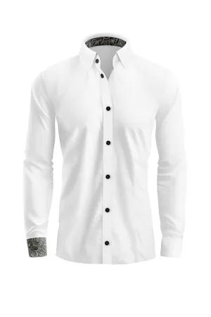 Vercini Exquisite White Paisley Interior Cotton Dress Shirt