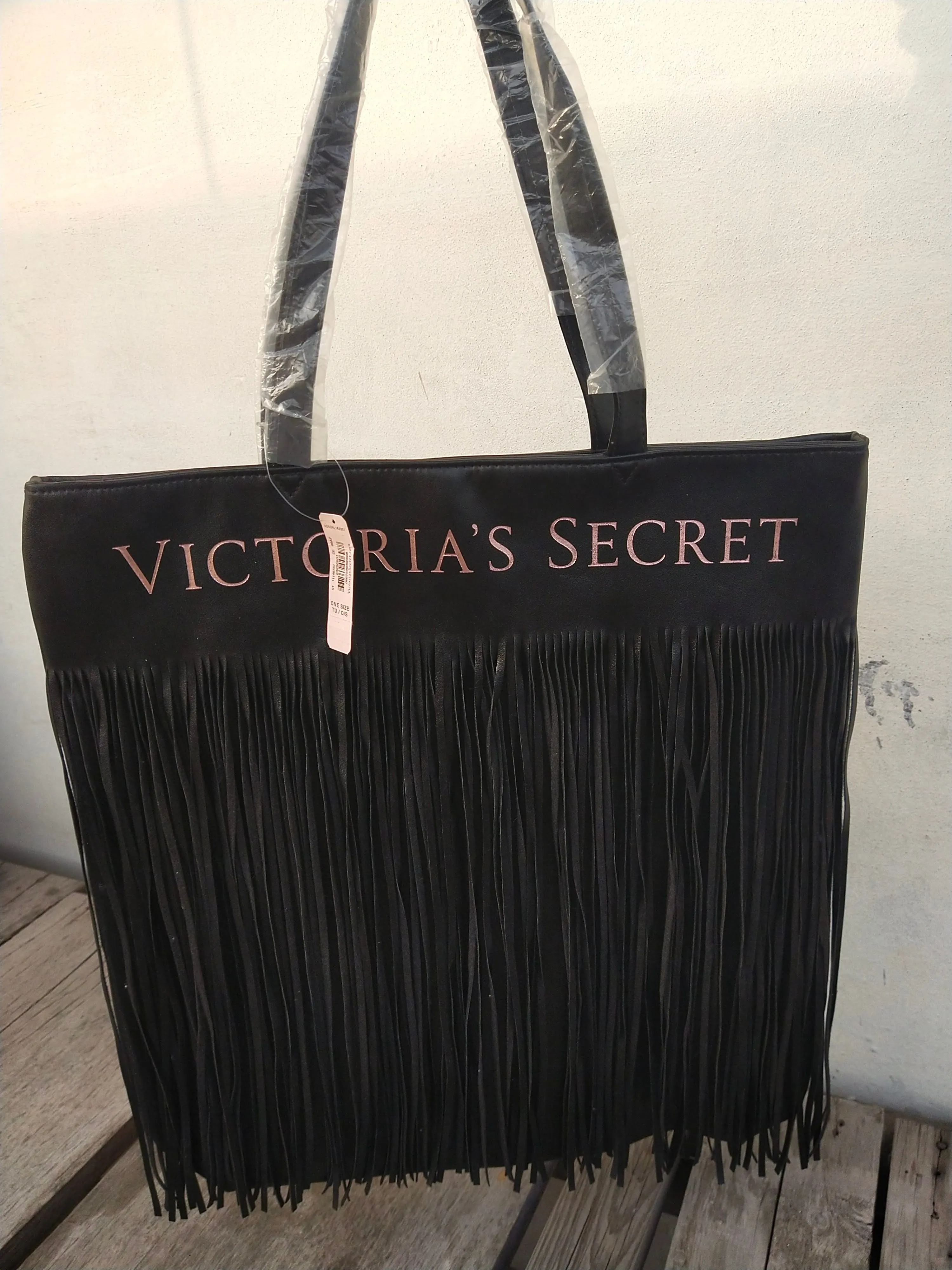 Victoria's Secret Black 2018 Limited Edition Faux Leather Fringe Tote Bag