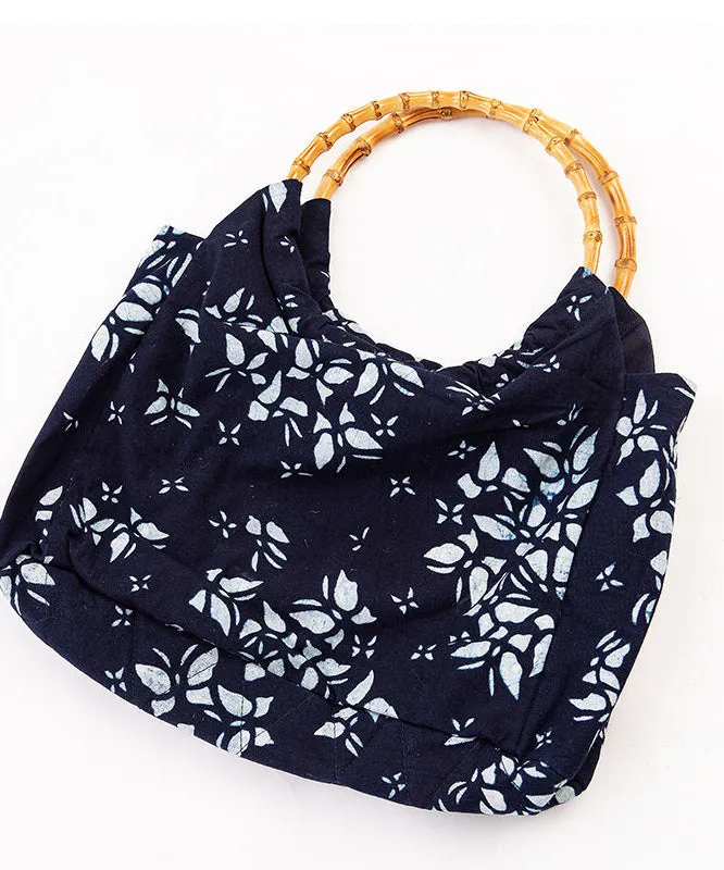 Vintage Navy Print Chinese Style Cotton Tote Handbag Satchel Bag Handbag