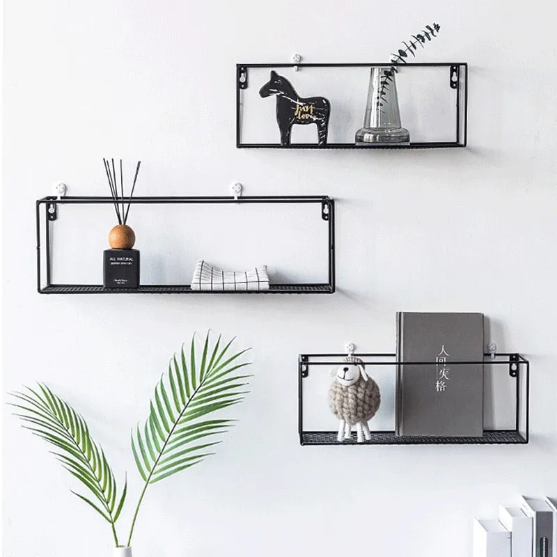 Wall Storage Rack Simple Wrought Iron Grid Wall Shelf Nordic Creative Home Wall Hook