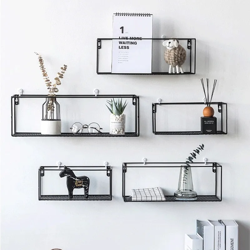 Wall Storage Rack Simple Wrought Iron Grid Wall Shelf Nordic Creative Home Wall Hook