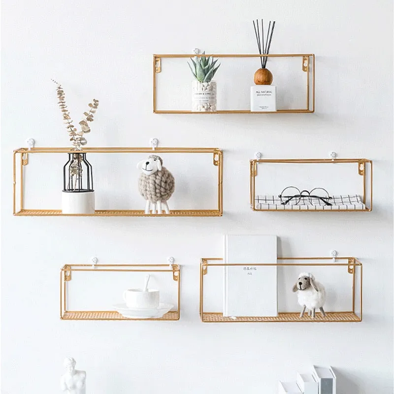 Wall Storage Rack Simple Wrought Iron Grid Wall Shelf Nordic Creative Home Wall Hook