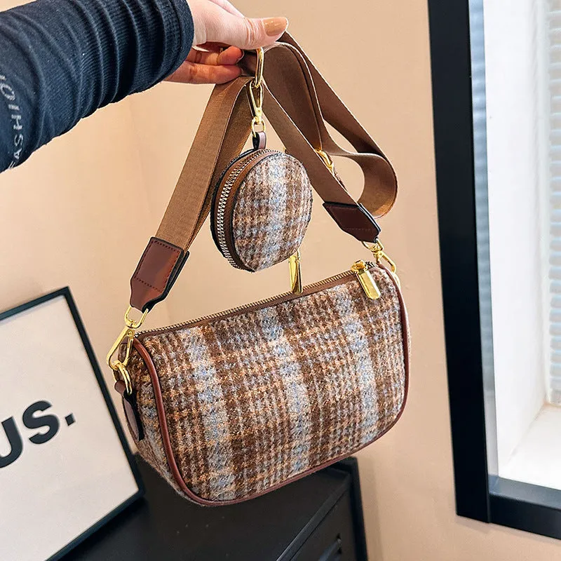 Women's Autumn and Winter Woolen Plaid Square Bag