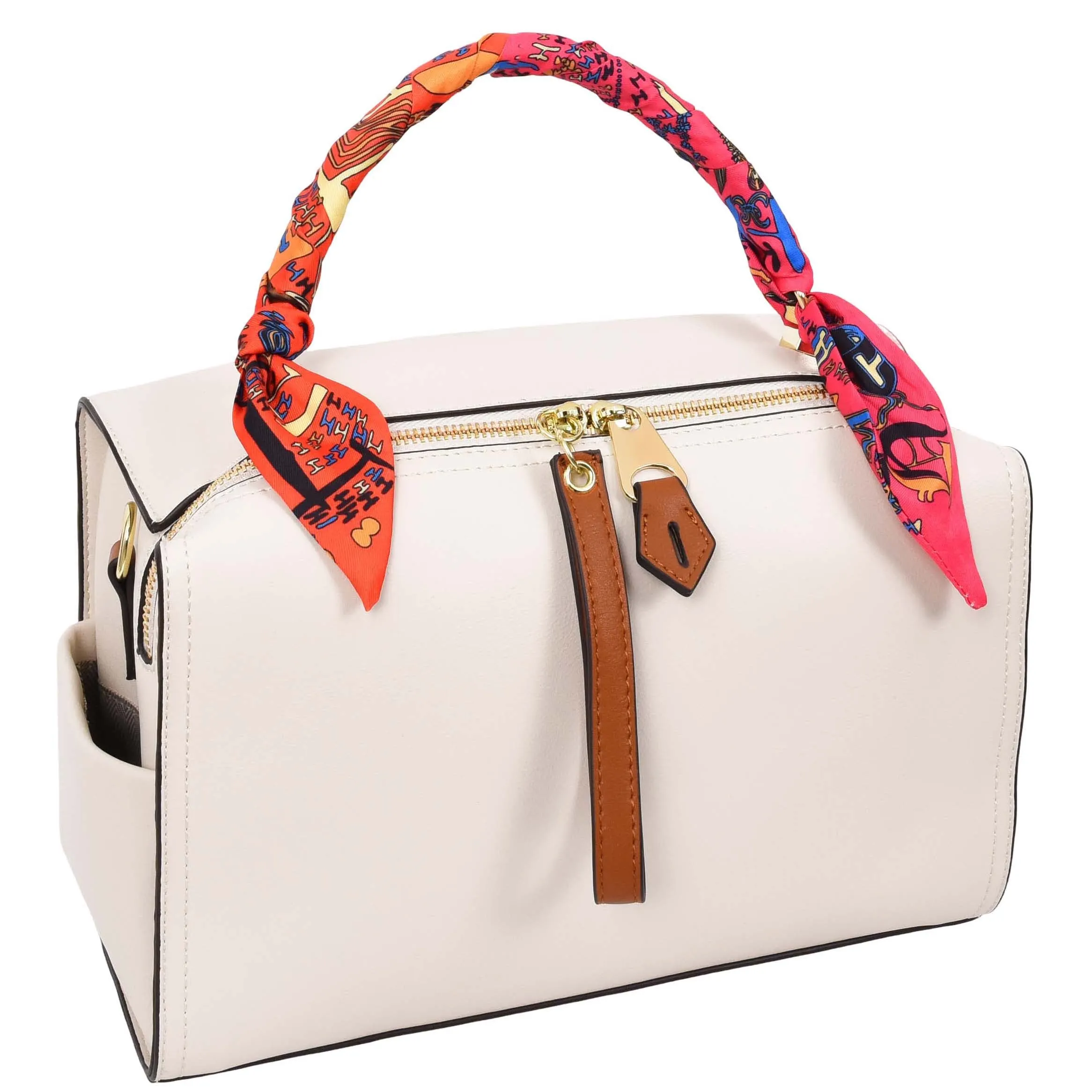 Womens Faux Leather Barrel Shape Handbag Georgia White