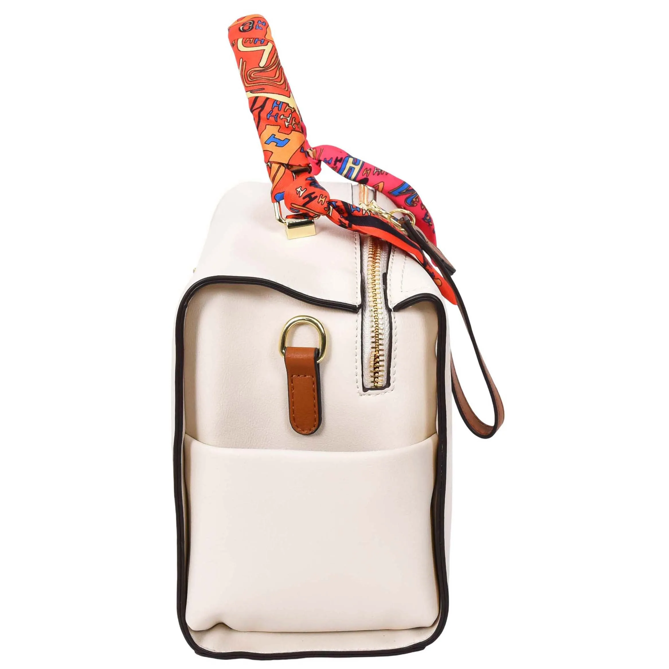 Womens Faux Leather Barrel Shape Handbag Georgia White