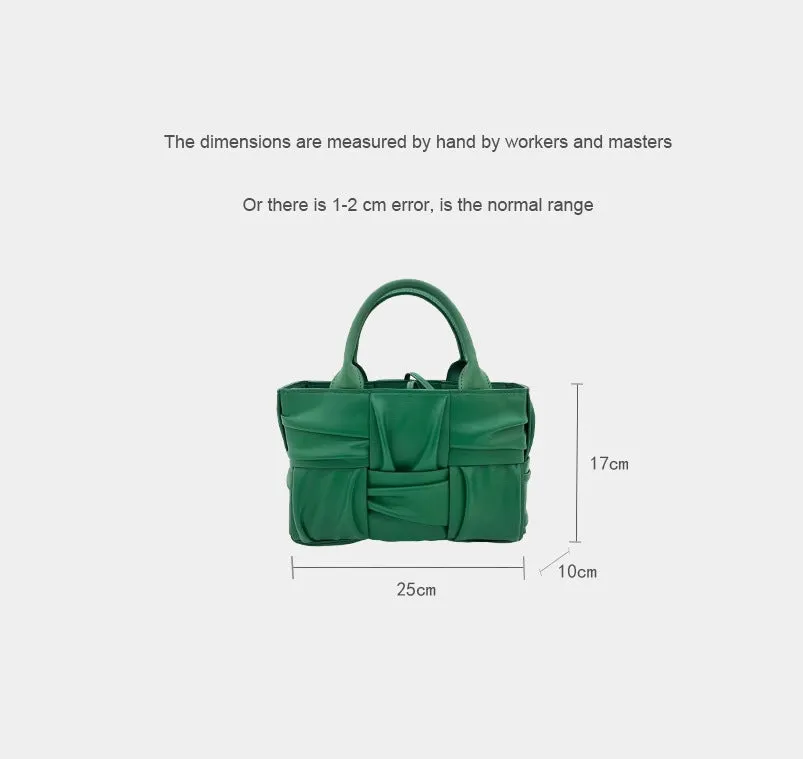 Womens Woven Leather  Top Handle Tote Bag