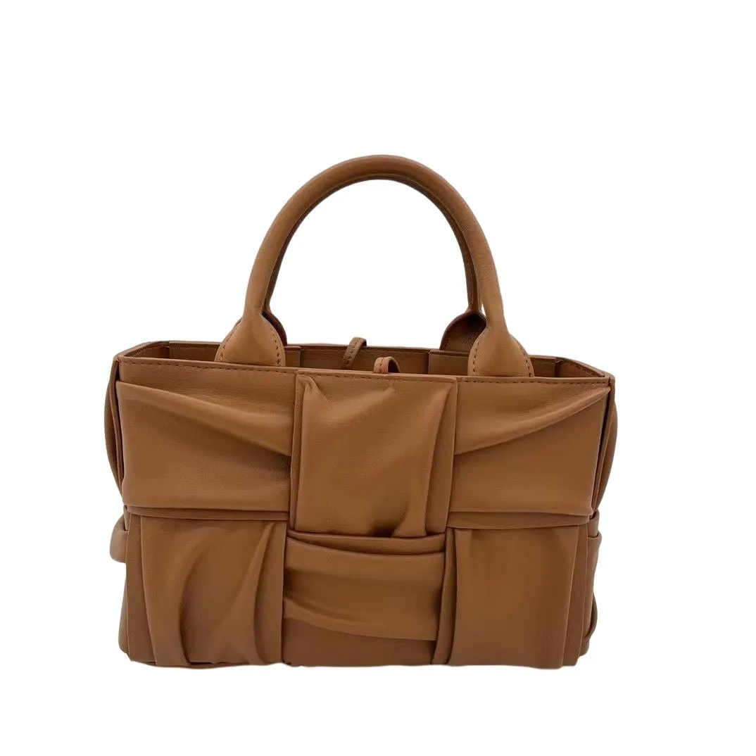 Womens Woven Leather  Top Handle Tote Bag