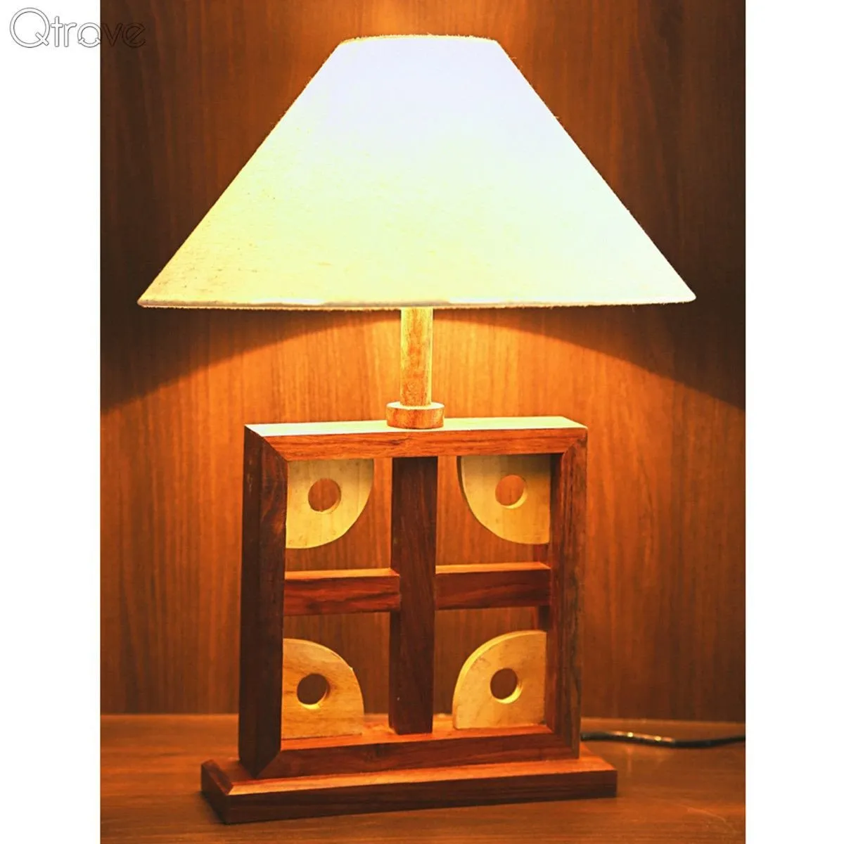 Wooden Artistic Square Table Lamp In Wood