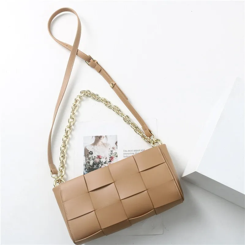 Woven Leather Cross Body Underarm Shoulder Bag